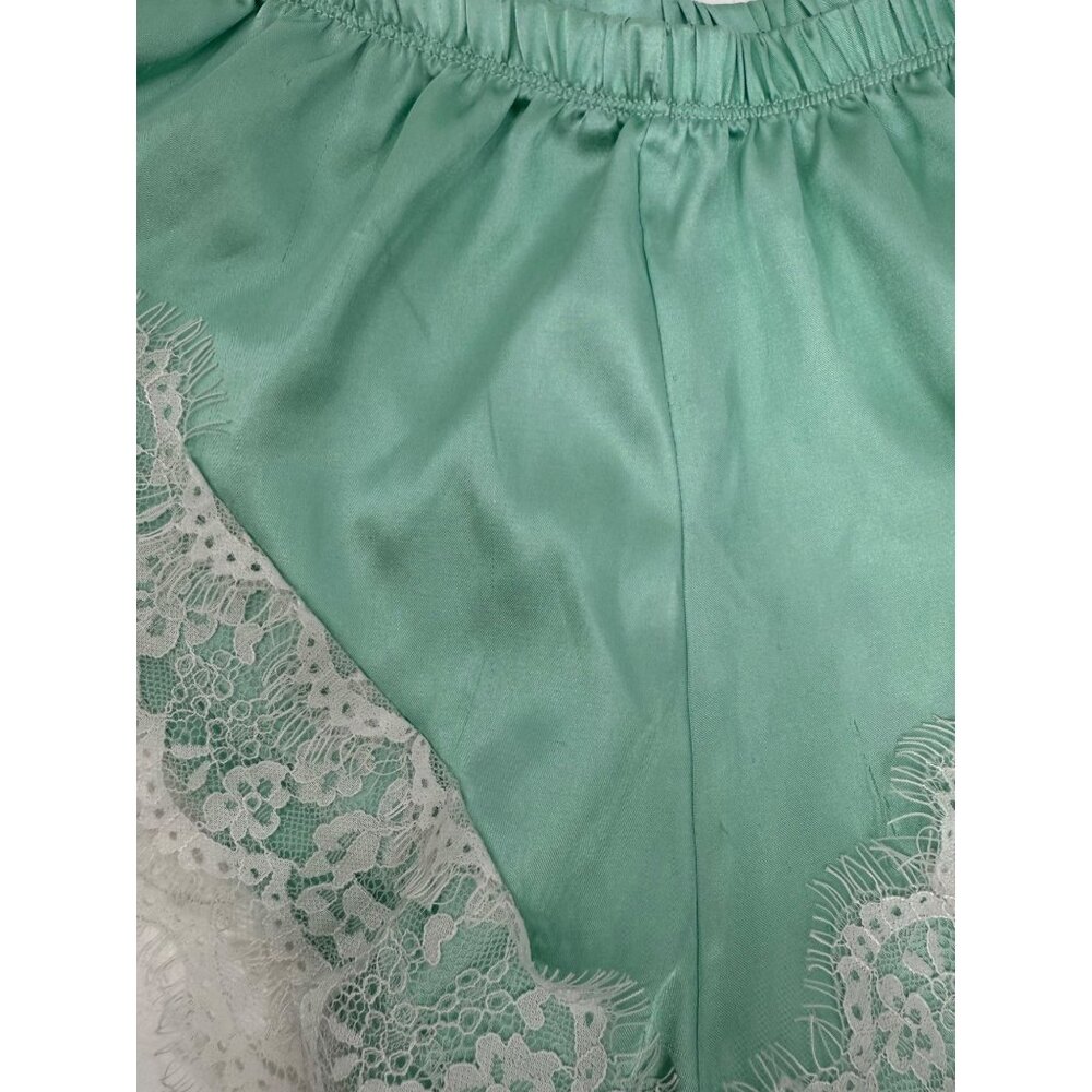 Y2K Croquette Mint French Cut Satin Lace Lounge Shorts Booty PJs Vintage - Picture 10 of 14